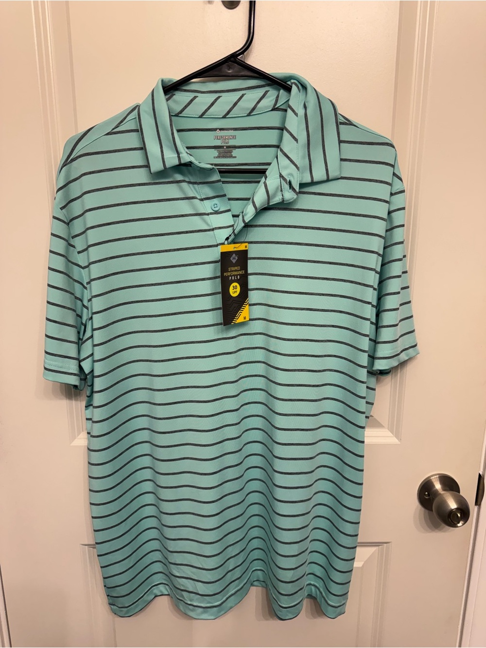 NWT! Men's Mint Green Striped Polo Shirt - Performance Short Sleeve